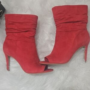 Vince Camuto Red Peep-Toe Heeled Boots